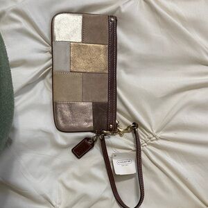 Coach Patchwork Wristlet in Brown and Gold Tones